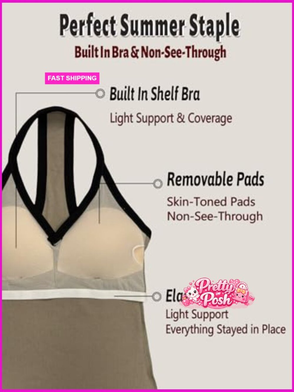 Cotton Tank Top with Built-in Shelf Bra Sleeveless Racerback Fitted Cami - Picture 3 of 7
